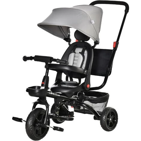 HOMCOM Tricycle Enfant évolutif Pliable - Pare-soleil, Canne Télescopique Amovible - Siège Pivotant, Harnais, Arceau Sécurité - Repose-pied - 3 Paniers Rangement - Métal PP Gris Noir 3 HOMCOM Tricycle Enfant évolutif Pliable - Pare-soleil, Canne Télescopique Amovible - Siège Pivotant, Harnais, Arceau Sécurité - Repose-pied - 3 Paniers Rangement - Métal PP Gris Noir