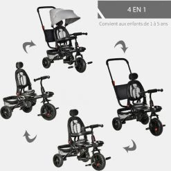 HOMCOM Tricycle Enfant évolutif Pliable - Pare-soleil, Canne Télescopique Amovible - Siège Pivotant, Harnais, Arceau Sécurité - Repose-pied - 3 Paniers Rangement - Métal PP Gris Noir 10 HOMCOM Tricycle Enfant évolutif Pliable - Pare-soleil, Canne Télescopique Amovible - Siège Pivotant, Harnais, Arceau Sécurité - Repose-pied - 3 Paniers Rangement - Métal PP Gris Noir -France HOMCOM Soldes 2022 43542455 4