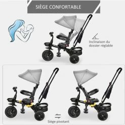 HOMCOM Tricycle Enfant évolutif Pliable - Pare-soleil, Canne Télescopique Amovible - Siège Pivotant, Harnais, Arceau Sécurité - Repose-pied - 3 Paniers Rangement - Métal PP Gris Noir 11 HOMCOM Tricycle Enfant évolutif Pliable - Pare-soleil, Canne Télescopique Amovible - Siège Pivotant, Harnais, Arceau Sécurité - Repose-pied - 3 Paniers Rangement - Métal PP Gris Noir -France HOMCOM Soldes 2022 43542455 5