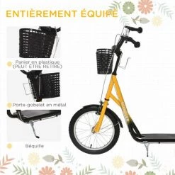 HOMCOM Trottinette Patinette Enfant Grandes Roues Pneumatiques Guidon Réglable Frein AV-AR Garde-boue Béquille Panier Métal Jaune Noir 11 HOMCOM Trottinette Patinette Enfant Grandes Roues Pneumatiques Guidon Réglable Frein AV-AR Garde-boue Béquille Panier Métal Jaune Noir -France HOMCOM Soldes 2022 43542475 5