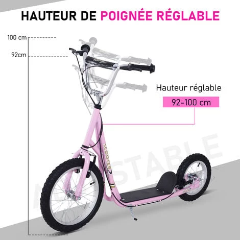 HOMCOM Trottinette Patinette Freestyle Grandes Roues Pneumatiques Ø 41 Cm Avec Pegs Rose 6 HOMCOM Trottinette Patinette Freestyle Grandes Roues Pneumatiques Ø 41 Cm Avec Pegs Rose – Image 4