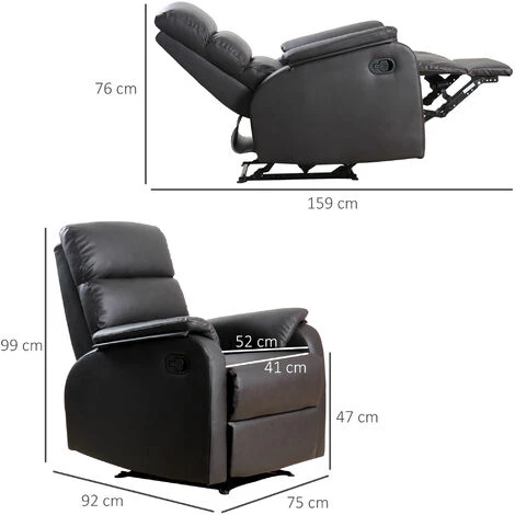 HOMCOM Fauteuil De Relaxation Inclinable Avec Repose-pied Ajustable Revêtement Synthétique Brun Foncé 5 HOMCOM Fauteuil De Relaxation Inclinable Avec Repose-pied Ajustable Revêtement Synthétique Brun Foncé – Image 3