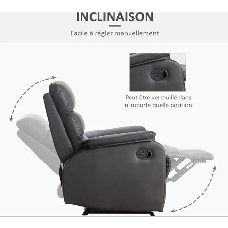 HOMCOM Fauteuil De Relaxation Inclinable Avec Repose-pied Ajustable Revêtement Synthétique Brun Foncé 6 HOMCOM Fauteuil De Relaxation Inclinable Avec Repose-pied Ajustable Revêtement Synthétique Brun Foncé – Image 4
