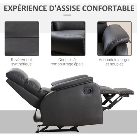 HOMCOM Fauteuil De Relaxation Inclinable Avec Repose-pied Ajustable Revêtement Synthétique Brun Foncé 7 HOMCOM Fauteuil De Relaxation Inclinable Avec Repose-pied Ajustable Revêtement Synthétique Brun Foncé – Image 5