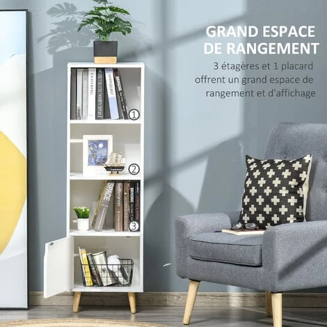 HOMCOM Meuble De Rangement Colonne Design Scandinave - 3 Niches, Placard Porte - Piètement Effilé Incliné Bois Pin Panneaux Particules Blanc 6 HOMCOM Meuble De Rangement Colonne Design Scandinave - 3 Niches, Placard Porte - Piètement Effilé Incliné Bois Pin Panneaux Particules Blanc – Image 4