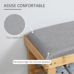 HOMCOM Meuble à Chaussures Banc à Chaussures 2 étagères Coussin Gris Intégré Bambou - Gris 10 HOMCOM Meuble à Chaussures Banc à Chaussures 2 étagères Coussin Gris Intégré Bambou - Gris -France HOMCOM Soldes 2022 43542610 4
