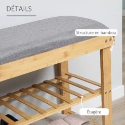 HOMCOM Meuble à Chaussures Banc à Chaussures 2 étagères Coussin Gris Intégré Bambou - Gris 11 HOMCOM Meuble à Chaussures Banc à Chaussures 2 étagères Coussin Gris Intégré Bambou - Gris -France HOMCOM Soldes 2022 43542610 5