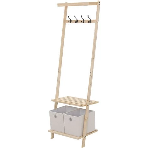 HOMCOM Vestiaire D'entrée Porte-manteau 4 Patères Double 2 Paniers Polyester Gris Clair 2 étagères Bois De Sapin 3 HOMCOM Vestiaire D'entrée Porte-manteau 4 Patères Double 2 Paniers Polyester Gris Clair 2 étagères Bois De Sapin