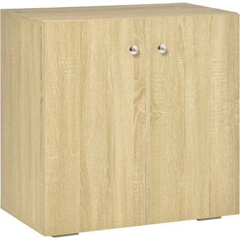 HOMCOM Buffet Meuble De Rangement Placard 2 Portes Avec étagère Poignées Boutons Métal Chromé Panneaux Particules Aspect Chêne Clair - Beige 3 HOMCOM Buffet Meuble De Rangement Placard 2 Portes Avec étagère Poignées Boutons Métal Chromé Panneaux Particules Aspect Chêne Clair - Beige