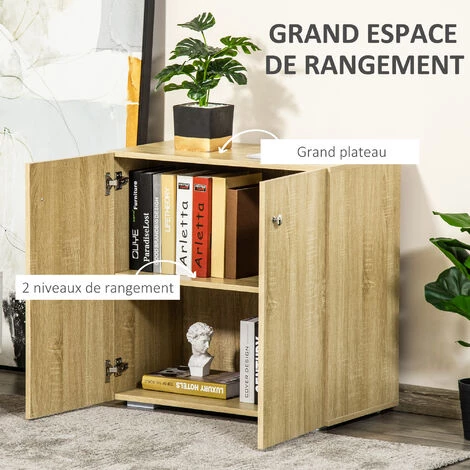 HOMCOM Buffet Meuble De Rangement Placard 2 Portes Avec étagère Poignées Boutons Métal Chromé Panneaux Particules Aspect Chêne Clair - Beige 7 HOMCOM Buffet Meuble De Rangement Placard 2 Portes Avec étagère Poignées Boutons Métal Chromé Panneaux Particules Aspect Chêne Clair - Beige – Image 5