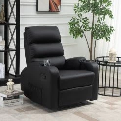HOMCOM Fauteuil De Relaxation Inclinable Avec Repose-pied Ajustable Revêtement Synthétique Noir - Noir -France HOMCOM Soldes 2022 43542689 2