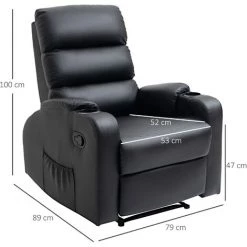 HOMCOM Fauteuil De Relaxation Inclinable Avec Repose-pied Ajustable Revêtement Synthétique Noir - Noir -France HOMCOM Soldes 2022 43542689 3