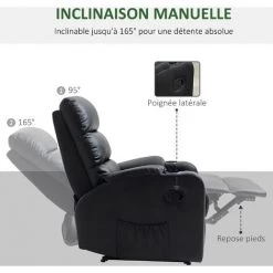HOMCOM Fauteuil De Relaxation Inclinable Avec Repose-pied Ajustable Revêtement Synthétique Noir - Noir -France HOMCOM Soldes 2022 43542689 4
