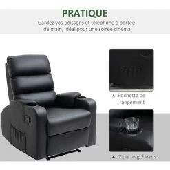 HOMCOM Fauteuil De Relaxation Inclinable Avec Repose-pied Ajustable Revêtement Synthétique Noir - Noir -France HOMCOM Soldes 2022 43542689 5