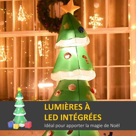 HOMCOM Décoration Gonflable LED De Noël 1,76H M - Sapin De Noël Enneigé Décoré Avec Cadeaux - Polyester Imperméable Vert Blanc - Vert 6 HOMCOM Décoration Gonflable LED De Noël 1,76H M - Sapin De Noël Enneigé Décoré Avec Cadeaux - Polyester Imperméable Vert Blanc - Vert – Image 4