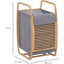 HOMCOM Panier à Linge Corbeille à Linge Bac à Linge Bambou Housse Polyester Gris Amovible 2 Poignées -France HOMCOM Soldes 2022 43542755 3