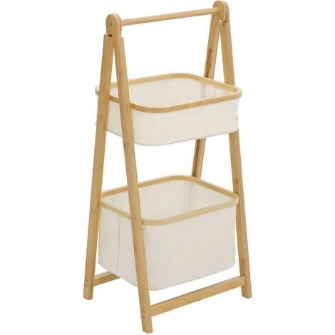 HOMCOM Etagère En Bambou De Salle De Bain, étagère Pliable - 2 Paniers - Bambou Polyester Beige - Beige 3 HOMCOM Etagère En Bambou De Salle De Bain, étagère Pliable - 2 Paniers - Bambou Polyester Beige - Beige
