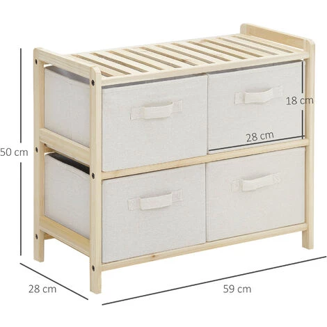 HOMCOM Commode 4 Tiroirs Tissu Polyester Beige Dim. 59L X 28l X 50H Cm Bois Sapin 5 HOMCOM Commode 4 Tiroirs Tissu Polyester Beige Dim. 59L X 28l X 50H Cm Bois Sapin – Image 3