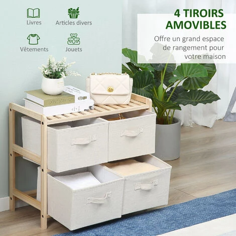 HOMCOM Commode 4 Tiroirs Tissu Polyester Beige Dim. 59L X 28l X 50H Cm Bois Sapin 6 HOMCOM Commode 4 Tiroirs Tissu Polyester Beige Dim. 59L X 28l X 50H Cm Bois Sapin – Image 4