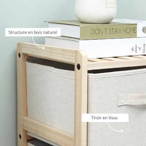 HOMCOM Commode 4 Tiroirs Tissu Polyester Beige Dim. 59L X 28l X 50H Cm Bois Sapin 7 HOMCOM Commode 4 Tiroirs Tissu Polyester Beige Dim. 59L X 28l X 50H Cm Bois Sapin – Image 5