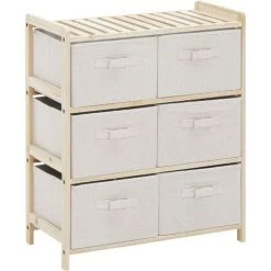HOMCOM Commode 6 Tiroirs Tissu Polyester Beige Dim. 59L X 28l X 70H Cm Bois Sapin - Beige