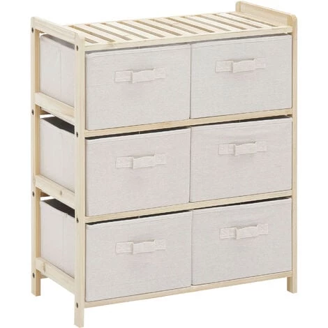 HOMCOM Commode 6 Tiroirs Tissu Polyester Beige Dim. 59L X 28l X 70H Cm Bois Sapin - Beige 3 HOMCOM Commode 6 Tiroirs Tissu Polyester Beige Dim. 59L X 28l X 70H Cm Bois Sapin - Beige