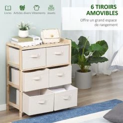 HOMCOM Commode 6 Tiroirs Tissu Polyester Beige Dim. 59L X 28l X 70H Cm Bois Sapin - Beige 11 HOMCOM Commode 6 Tiroirs Tissu Polyester Beige Dim. 59L X 28l X 70H Cm Bois Sapin - Beige -France HOMCOM Soldes 2022 43542811 5