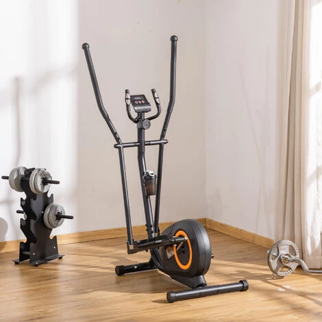 HOMCOM Vélo Elliptique Vertical écran LCD Multifonction Capteur Fréquence Cardiaque Roulettes Déplacement Résistance Réglable Acier ABS Orange Noir 4 HOMCOM Vélo Elliptique Vertical écran LCD Multifonction Capteur Fréquence Cardiaque Roulettes Déplacement Résistance Réglable Acier ABS Orange Noir – Image 2
