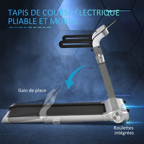 HOMCOM Tapis électrique De Course Pliable 1-15 Km/h 735 W Grand écran LED Large Bande De Roulement Port USB Clé Sécurité Acier PP Gris Noir - Gris 6 HOMCOM Tapis électrique De Course Pliable 1-15 Km/h 735 W Grand écran LED Large Bande De Roulement Port USB Clé Sécurité Acier PP Gris Noir - Gris – Image 4
