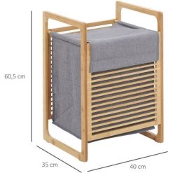 HOMCOM Panier à Linge Corbeille à Linge Bac à Linge Bambou Housse Polyester Gris Amovible 2 Poignées -France HOMCOM Soldes 2022 43568942 3