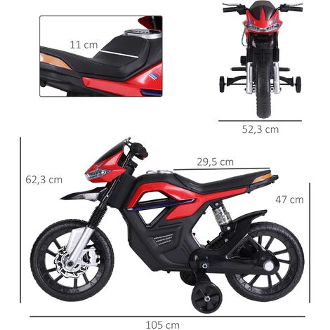 HOMCOM Moto électrique Pour Enfants 25 W 6 V 3 Km/h Effets Lumineux Et Sonores Roulettes Amovibles Rouge - Rouge 5 HOMCOM Moto électrique Pour Enfants 25 W 6 V 3 Km/h Effets Lumineux Et Sonores Roulettes Amovibles Rouge - Rouge â Image 3