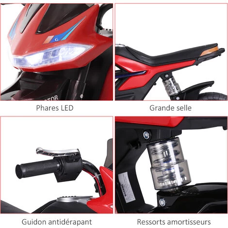 HOMCOM Moto électrique Pour Enfants 25 W 6 V 3 Km/h Effets Lumineux Et Sonores Roulettes Amovibles Rouge - Rouge 7 HOMCOM Moto électrique Pour Enfants 25 W 6 V 3 Km/h Effets Lumineux Et Sonores Roulettes Amovibles Rouge - Rouge â Image 5