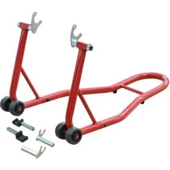 HOMCOM Support Béquille De Moto Arrière Lève Moto Arrière Sur Roulettes Avec Adaptateurs Caoutchouc Rouge Et Noir