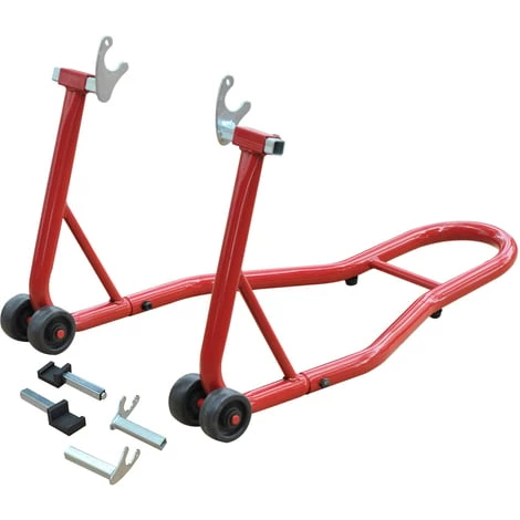 HOMCOM Support Béquille De Moto Arrière Lève Moto Arrière Sur Roulettes Avec Adaptateurs Caoutchouc Rouge Et Noir 3 HOMCOM Support Béquille De Moto Arrière Lève Moto Arrière Sur Roulettes Avec Adaptateurs Caoutchouc Rouge Et Noir
