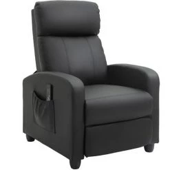 HOMCOM Fauteuil De Relaxation Et Massage Inclinaison Dossier Repose-pied Réglable Revêtement Synthétique Noir - Noir
