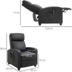 HOMCOM Fauteuil De Relaxation Et Massage Inclinaison Dossier Repose-pied Réglable Revêtement Synthétique Noir - Noir -France HOMCOM Soldes 2022 44066176 3