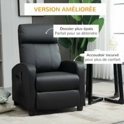 HOMCOM Fauteuil De Relaxation Et Massage Inclinaison Dossier Repose-pied Réglable Revêtement Synthétique Noir - Noir -France HOMCOM Soldes 2022 44066176 4