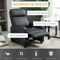 HOMCOM Fauteuil De Relaxation Et Massage Inclinaison Dossier Repose-pied Réglable Revêtement Synthétique Noir - Noir -France HOMCOM Soldes 2022 44066176 5