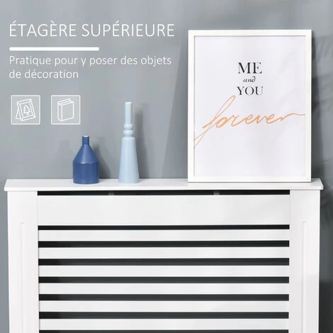 HOMCOM Cache-radiateur Design à Lattes Panneau Cabinet Dim. 112L X 19l X 81H Cm MDF Blanc - Blanc 6 HOMCOM Cache-radiateur Design à Lattes Panneau Cabinet Dim. 112L X 19l X 81H Cm MDF Blanc - Blanc – Image 4
