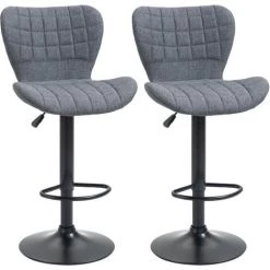 HOMCOM Lot De 2 Tabourets De Bar Design Dossier Incurvé Capitonné Hauteur D'assise Réglable 61-81 Cm Pivotant 360° Repose-pied Velours Gris - Gris