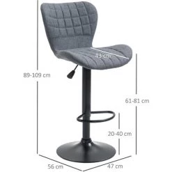 HOMCOM Lot De 2 Tabourets De Bar Design Dossier Incurvé Capitonné Hauteur D'assise Réglable 61-81 Cm Pivotant 360° Repose-pied Velours Gris - Gris 9 HOMCOM Lot De 2 Tabourets De Bar Design Dossier Incurvé Capitonné Hauteur D'assise Réglable 61-81 Cm Pivotant 360° Repose-pied Velours Gris - Gris -France HOMCOM Soldes 2022 44066228 3