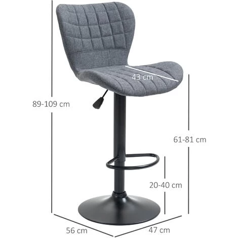HOMCOM Lot De 2 Tabourets De Bar Design Dossier Incurvé Capitonné Hauteur D'assise Réglable 61-81 Cm Pivotant 360° Repose-pied Velours Gris - Gris 5 HOMCOM Lot De 2 Tabourets De Bar Design Dossier Incurvé Capitonné Hauteur D'assise Réglable 61-81 Cm Pivotant 360° Repose-pied Velours Gris - Gris – Image 3