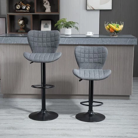 HOMCOM Lot De 2 Tabourets De Bar Design Dossier Incurvé Capitonné Hauteur D'assise Réglable 61-81 Cm Pivotant 360° Repose-pied Velours Gris - Gris 6 HOMCOM Lot De 2 Tabourets De Bar Design Dossier Incurvé Capitonné Hauteur D'assise Réglable 61-81 Cm Pivotant 360° Repose-pied Velours Gris - Gris – Image 4