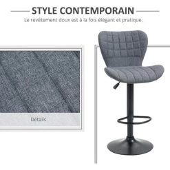 HOMCOM Lot De 2 Tabourets De Bar Design Dossier Incurvé Capitonné Hauteur D'assise Réglable 61-81 Cm Pivotant 360° Repose-pied Velours Gris - Gris 11 HOMCOM Lot De 2 Tabourets De Bar Design Dossier Incurvé Capitonné Hauteur D'assise Réglable 61-81 Cm Pivotant 360° Repose-pied Velours Gris - Gris -France HOMCOM Soldes 2022 44066228 5