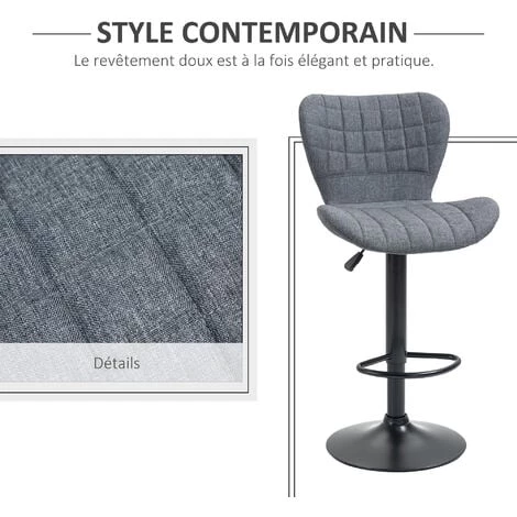 HOMCOM Lot De 2 Tabourets De Bar Design Dossier Incurvé Capitonné Hauteur D'assise Réglable 61-81 Cm Pivotant 360° Repose-pied Velours Gris - Gris 7 HOMCOM Lot De 2 Tabourets De Bar Design Dossier Incurvé Capitonné Hauteur D'assise Réglable 61-81 Cm Pivotant 360° Repose-pied Velours Gris - Gris – Image 5