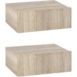 HOMCOM Lot De 2 Tables De Chevet Murales - Lot De 2 Tables De Nuit - Tiroir Coulissant, Plateau - Panneaux Particules Aspect Chêne Clair