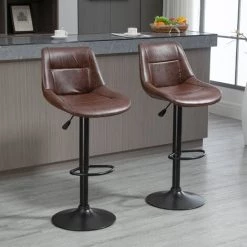 HOMCOM Lot De 2 Tabourets De Bar Vintage Réglable Pivotant Avec Repose-pied Revêtement Synthétique Marron Effet Vieilli - Marron -France HOMCOM Soldes 2022 44807720 2
