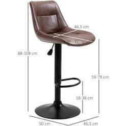 HOMCOM Lot De 2 Tabourets De Bar Vintage Réglable Pivotant Avec Repose-pied Revêtement Synthétique Marron Effet Vieilli - Marron -France HOMCOM Soldes 2022 44807720 3