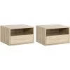 HOMCOM Lot De 2 Tables De Chevet Murales - Lot De 2 Tables De Nuit - Tiroir Coulissant, Niche, Plateau - Panneaux Particules Aspect Chêne Clair - Beige