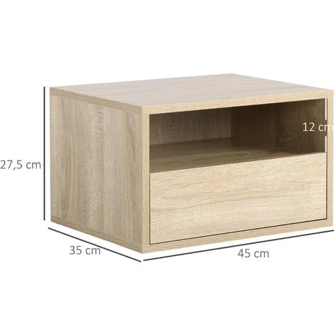 HOMCOM Lot De 2 Tables De Chevet Murales - Lot De 2 Tables De Nuit - Tiroir Coulissant, Niche, Plateau - Panneaux Particules Aspect Chêne Clair - Beige 5 HOMCOM Lot De 2 Tables De Chevet Murales - Lot De 2 Tables De Nuit - Tiroir Coulissant, Niche, Plateau - Panneaux Particules Aspect Chêne Clair - Beige – Image 3